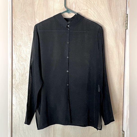 EILEEN FISHER Blouse Silk Nylon Georgette Blend Black Sheer Women’s Sz: M - Picture 1 of 11